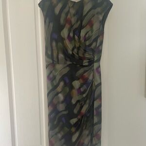 Etro Green and Brown Asymmetrical Ruched Cocktail Dress EUC